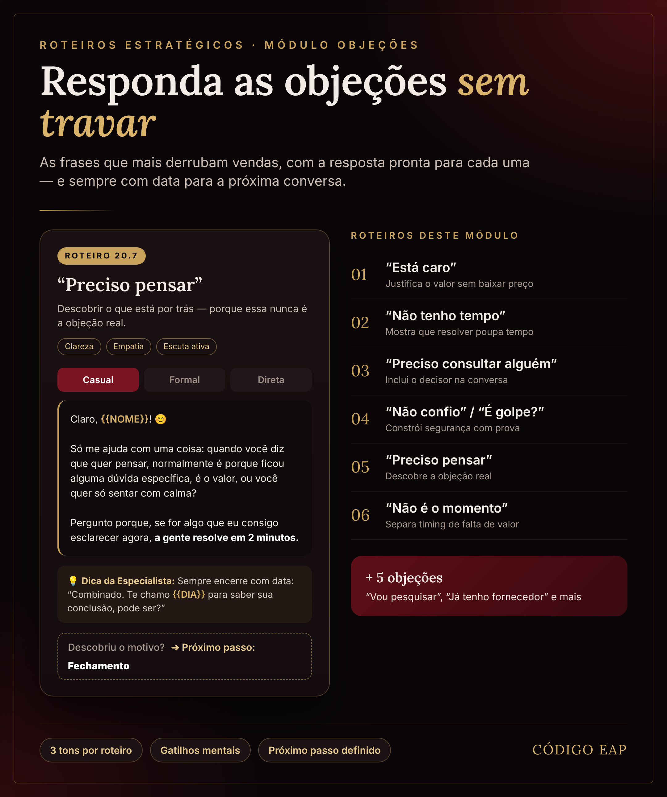 Roteiros estratégicos — Objeções