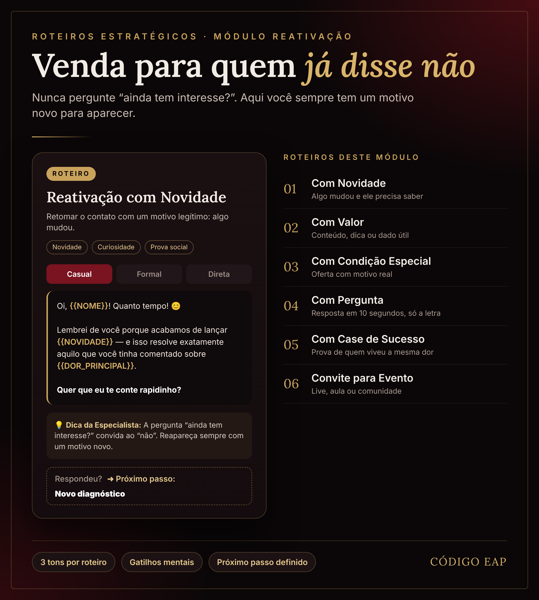 Roteiros estratégicos — Reativação